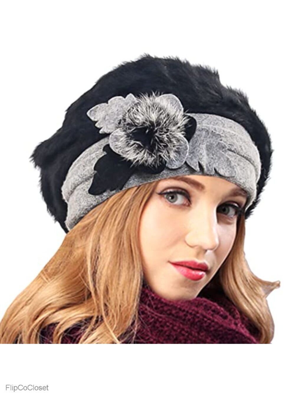 100% Wool Cloche Bucket Hat with Flower Feather Veil Womens Winter